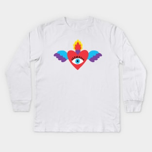 Sacred Heart Evil Eye Mexican Art Kids Long Sleeve T-Shirt